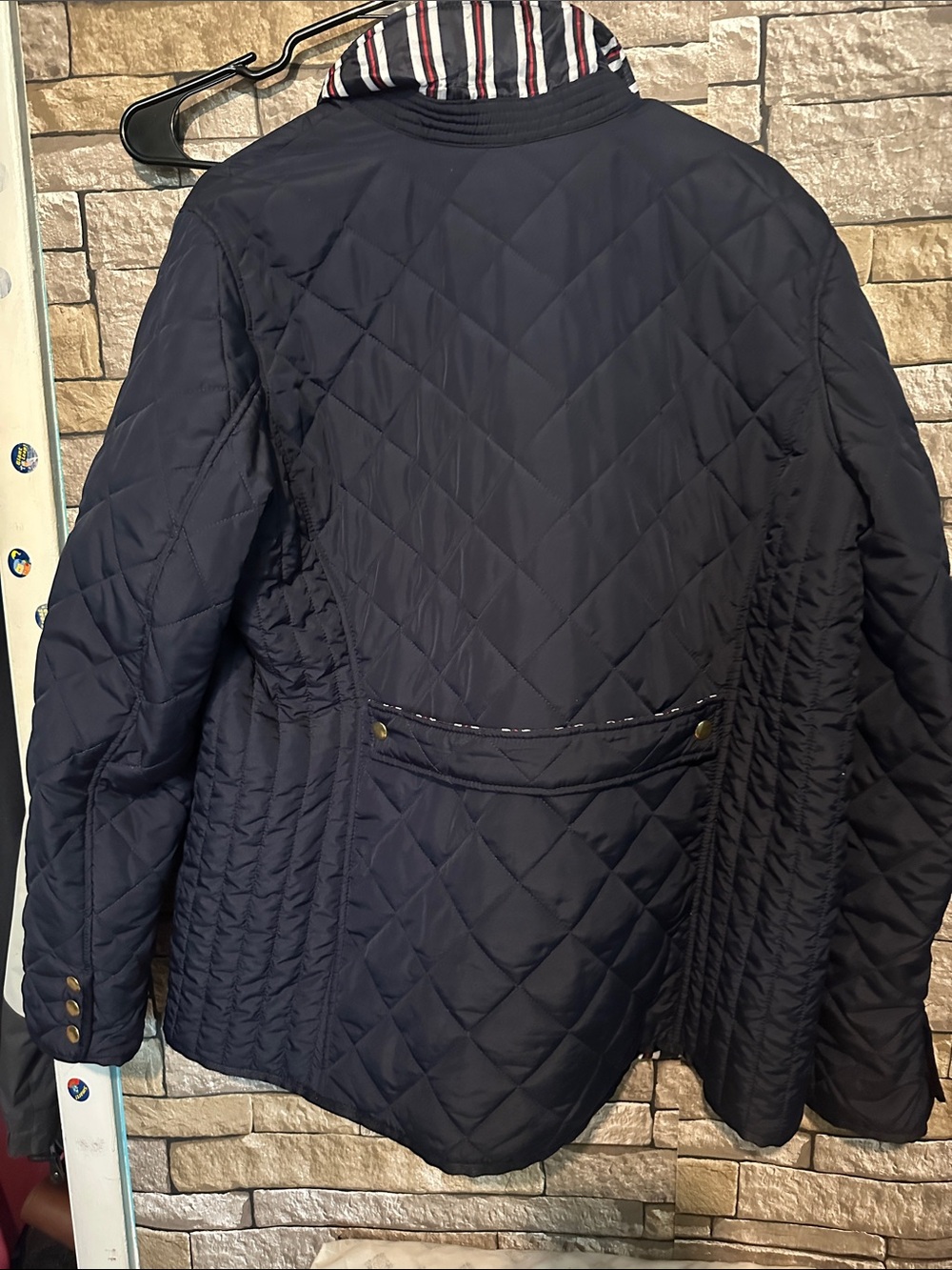 crown & ivy Quilted Navy Puffer Jacket with Gold-Tone Snaps - Picture 6 of 10